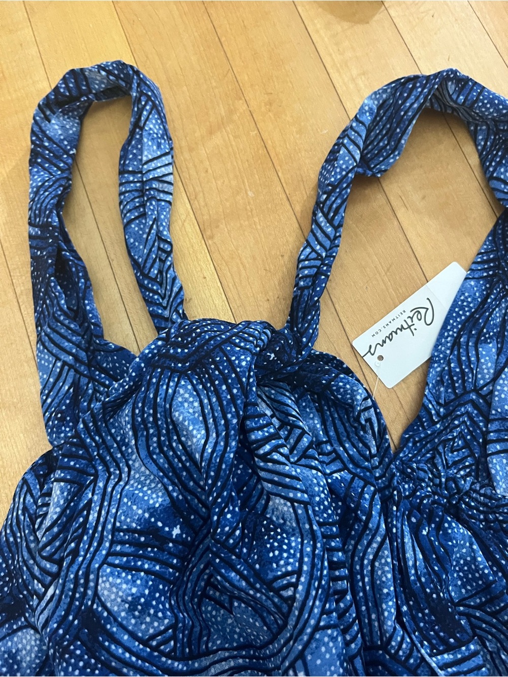 NWT Reitmans Blue Batik Print Halter Neck Midi Dress Large - Picture 9 of 9